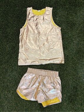 Women’s Metallic Silver Sleeveless Tank Top and Shorts - S